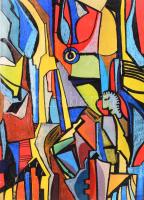 Paul O jelzéssel: Utcai terefere. Vegyes technika, karton. 70×49 cm