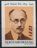 1991 Gróf Teleki Pál vágott bélyeg (kis hiba a képoldalon / light damage on the front)