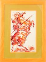 Charles Burdick (1924-2016): Lovaskatona. Akvarell, tus, papír, jelezve jobbra lent. Üvegezett fakeretben. 44,5x28 cm