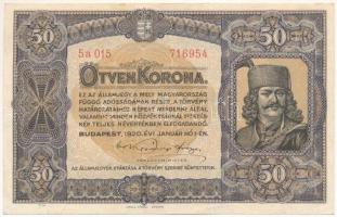 1920. 50K "Orell Füssli Zürich" nyomdahely jelöléssel, "5a 015 716954" sorszámmal T:F szép papír Adamo K25
