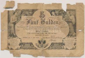 1866. 5G "Gc 48" piros számozás, "STN" vízjeles papíron T:Pr anyaghiány Austrian Empire 1866. 5 Gulden with red "Gc 48" serial number, on "STN" watermarked paper C:Pr missing paper Adamo G98e