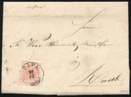 1854 3kr MP III. on cover, "PÁPA" - "RAAB", 1854 3kr MP III. levélen, "PÁPA" - "RAAB"