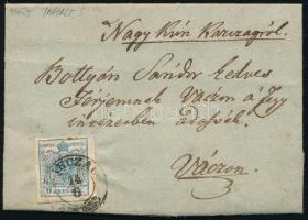 1857 9kr MP III. on cover with interesting content, "KARCZAG" - "WAITZEN", 1857 9kr MP III. levélen, érdekes tartalommal, "KARCZAG" - "WAITZEN"