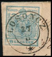 ~1850 9kr HP I. lemezhibás bélyeg + 6kr I. típus ajánlott levélen, "LOSONCZ"
