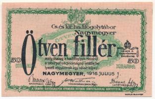 Nagymegyer / hadifogolytábor 1916. július 1. 50f arab sorozat- és sorszámmal T:AU Hungary / Nagymegyer (Veľký Meder) / POW camp 07.01.1916. 50 Fillér (Heller) with arabic serial numbers C:AU Adamo HHN-1.3