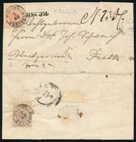 ~1855 3kr MP III. + 6kr MP III. on registered cover, "GYÖNGYÖS" - "PESTH", ~1855 3kr MP III. + 6kr MP III. ajánlott levélen, "GYÖNGYÖS" - "PESTH"