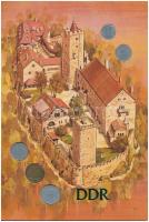 NDK 1958-1975. 1pf - 50pf (5xklf) forgalmi összeállítás karton díszlapon, hátoldalán német nyelvű leírással T:VF, patina DDR 1958-1975. 1 Pfennig -50 Pfennig (5xdiff) coin set on decorative cardboard sheet, with German description on the back C:VF, patina