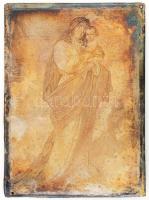 Antik szentkép réz nyomódúc. Madonna a kisded Jézussal. 9x13 cm