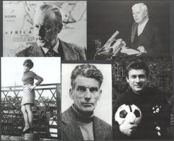 5 db sajtófotó Charlie Chaplin, Stanislaw Nikulski, Thor Heyerdal, Rita Pavone, Samuel Beckett, Feliratozott sajtófotók 18x13 cm