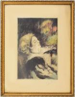 Csók István (1865-1961) - Prihoda István (1891-1956): Báthory Erzsébet. Színezett rézkarc, papír, jelzett (Csók I). Üvegezett, dekoratív fakeretben. 31x23 cm