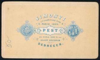 cca 1870 Hölgyek szőrmesapkában, vizitkártya Simonyi pesti műterméből, 10,5x6 cm
