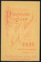 cca 1870 Kezet fogó fiatalemberek, vizitkártya Straub József pesti műterméből, alja vágott, 10x6,5 c...