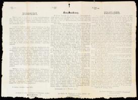 1852 Nagyszeben, Hirdetmény jogi rendelkezések tárgyában, 1852. dec. 8. Magyar, német, román nyelven, sérült szélekkel, hajtott, 41x57