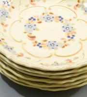 Zsolnay süteményes készlet, virág mintával., Kézzel festett, jelzett, hibátlan 6+1 db Nagy tál 30 cm