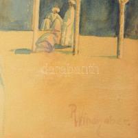 P Windhaber jelzéssel, XX. sz. eleje: Keleti utca. Akvarell, papír. Dekoratív, üvegezett fakeretben,...