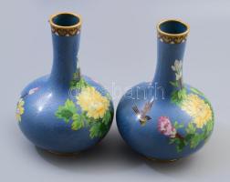 2 db Cloisson technikával készült zománcozottréz váza pár madaras,virágos díszítéssel., 19 cm