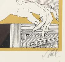 Szász Endre (1926-2003): Hölgy asztalnál. Szitanyomat, papír, jelzett, 51/100 számozással. Hajtásnyo...