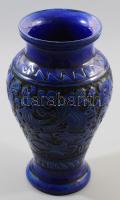 Józsa János: Kék váza. Mázas kerámia, kézzel festett, jelzett, hibátlan m: 26 cm