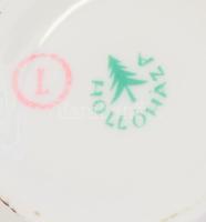 Hollóházi kétrészes virágmintás asztali szett, tálka és váza, jelzett, hibátlan, m: 21 cm