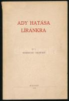 Reminiczky Erzsébet: Ady hatása líránkra. A szerző által dedikált példány! Bp., 1941, szerzői kiadás (Kassa, Grafika-ny.), 84 p. Egyetlen kiadás. Kiadói papírkötés, minimálisan sérült borítóval és gerinccel, intézményi bélyegzőkkel.