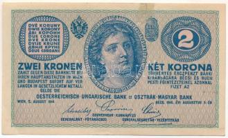 1914. 2K "C" T:F kis szakadás ragasztva Hungary 1914. 2 Korona "C" C:F small taped tear Krause 17.