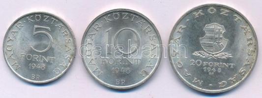 1948. 5Ft Ag "Petőfi" + 10Ft Ag "Széchenyi" + 20Ft Ag "Táncsics", "Szabadságharc sor" T:AU,XF Adamo EM1, EM2, EM3