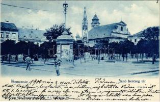 1900 Temesvár, Timisoara; Jenő herceg tér, Rukavina emlékmű (szégyenszobor). Hans Nachbargauer kiadása / square, monument