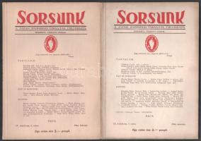 1944 Sorsunk, a Janus Pannonius Társaság folyóirata IV. évf. 2. és 3. száma, 1944. február-március. Szerk.: Várkonyi Nándor. Kiadói papírkötés.