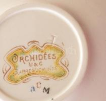 Sarreguemines Orchidees szecessziós porcelán tálka. Matricás, jelzett, hibátlan 11 cm