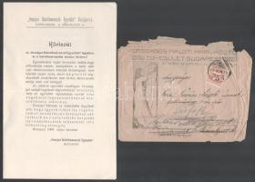 1908 Bp., az Országos Halotthamvasztó Egyesület körlevele Kézdi-Kovács László (1864-1942) festőművész részére, sérült borítékkal