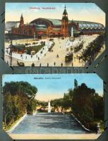 130 db üdvözlő és külföldi városképes lap régi albumban