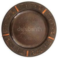 Iparművész réz modernista falitál, kis kopással, d: 36 cm