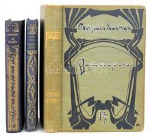 3 db könyv: Mikszáth Kálmán: Beszterce ostroma. Mikszáth Kálmán Munkái. Új Sorozat. Bp., é.n., Révai, 2 sztl. lev.+ 291+(1) p. Kiadói aranyozott, festett egészvászon-kötés, Gottermayer-kötés, a hátsó kötéstáblán kis sérüléssel, helyenként kissé foltos lapokkal, tulajdonosi névbejegyzéssel. + Herczeg Ferenc: Simon Zsuzsa. / Idegenek között. (A nevelőnő naplója.) Herczeg Ferenc Munkái Gyűjteményes Díszkiadás VIII. köt. Bp., 1925, Singer és Wolfner, 168 p.; 106+(2) p. Kiadói aranyozott egészvászon-kötés, helyenként kissé foltos lapokkal, tulajdonosi névbejegyzéssel. + Komáromi János: Az ősdiák. Komáromi János Munkái Gyűjteményes Kiadás II. köt. Bp., [1930], Genius, 342 p. Kiadói aranyozott egészvászon-kötés, kissé kopott borítóval és gerinccel, a hátsó borítón kis sérüléssel.