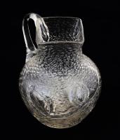 Pálinkakiöntő. Parád, cca 1900, dombornyomott hutaüveg, kis kopással, m: 12,5 cm /// Pálinka pourer. Parád, c. 1900, embossed art glass, minor wear, height: 12.5 cm.