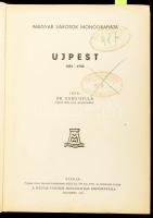 Dr. Ugró Gyula: Újpest. 1831-1930. Sajtó alá rendezte: Dr. Ladányi Miksa. Magyar Városok Monográfiája XI. Bp.,1932, Magyar Városok Monográfiája, 480+1 p.+9 (fekete-fehér fotókat tartalmazó, kétoldalas képtáblák) t. Kiadói aranyozott, dombornyomott címerrel díszített egészvászon-kötés, festett felső lapélekkel, kopott borítóval, a gerincen kis sérüléssel, kissé laza fűzéssel, régi intézményi bélyegzésekkel. + cca 1925 Ujpest város legujabb térképe, 1:10.000, Ujpest, Schinkovits Lajos-ny., hajtott, szakadt, foltos, 50x35 cm. + 1930 Meghívó az Ujpesti Katholikus Nőszövetség Katholikus Báljára, 2 sztl. lev.