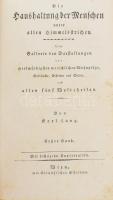 Lang, Karl: Die Haushaltung der Menschen unter allen Himmelsstrichen. Eine Gallerie von Darstellungen der merkwürdigsten menschlichen Wohnplätze, Gebräuche, Arbeiten und Sitten. 1. 2. 4. 5. kötetek. Vienna., 1810 Strautzischen Schriften. 247p. XV. t. 274p. XV. t.; 276p. XV. t. 244p 17t. Rézmetszetű táblákkal, korabeli kartonált papírkötésben, jó állapotban.