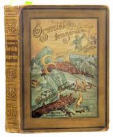 Donászy Ferenc: Őserdőkön, tengereken. Természeti képek és vadászkalandok mind az öt világrészből. Természeti képek és vadászkalandok mind az öt országrészből. Bp.,[1907], Légrády, 8+315 p.+6 (színes képtáblák) t. + 11 (fekete-fehér képtáblák) t. Kiadói illusztrált egészvászon-kötés, kopott borítóval, sérült, javított gerinccel, hiányzó elülső szennylappal, és sérült hátsó szennylappal, egy tábla hiánnyal.