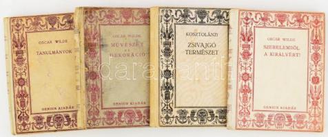 Genius kiadás 4 db kötete. Oscar Wilde: Tanulmányok. Oscar Wilde: Művészet és dekoráció. Kosztolányi...