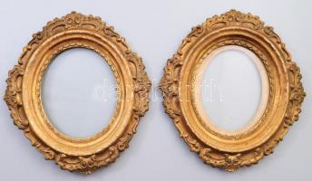 2 darab ovális blondel képkeret, üveggel, kopással, 24x22 cm