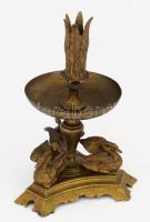 Hattyú figurás bronz gyertyatartó, kis javítással, m: 21 cm