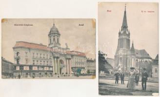 Arad - 2 db RÉGI képeslap: Minoriták temploma, új evangélikus templom / 2 pre-1945 town postcards: churches