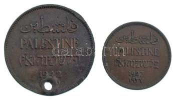 Palesztina 1927. 1m bronz + 1942. 2m bronz T:XF, F lyukasztott Palestine 1927. 1 Mils bronze + 1942. 2 Mils bronze C:XF, F holed Krause KM#1, KM#2