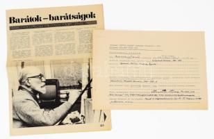 Barcsay Jenő (1900-1988) az 1985 Országos Szövött Falikép Gobelin Kiállítás rá vonatkozó kartotékja aláírásával és autográf soraival.