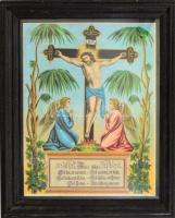cca 1900 Házi áldás, kromolitográfia, papír, kissé foltos, üvegezett fakeretben, 42x32 cm