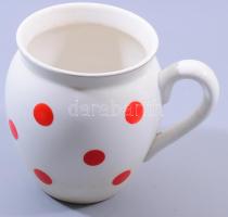 Gránit pirospöttyös tejfölös edény. Jelzett, némi elszíneződéssel, m: 15 cm