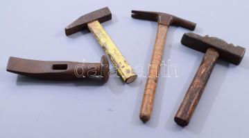 4 darab klf mesterséghez köthető kalapács, zömmel nyéllel, h: 21 cm