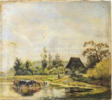 Olvashatatlan jelzéssel: Tehenek. Olaj, vászon, kissé sérült, javított, 40x45 cm