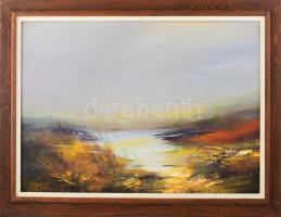 Zombori László (1937-): Téli tisztás, 1986. Olajtempera, farost, jelezve balra fent. Hátoldalán autográf felirattal és Képcsarnok Vállalat töredékes címkéjével. Dekoratív fakeretben, 55x75 cm