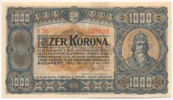 1923. 1000K "B 36 335898", "Magyar Pénzjegynyomda Rt. Budapest" nyomdahely jelöléssel T:XF Adamo K37
