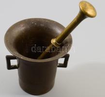 Bronz mozsár, törővel, m: 11 cm, törő h: 21 cm